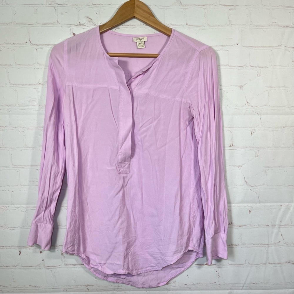 J Crew Crosshatch Popover Tunic Top Blouse Henley Shirt Size XXS Purple
